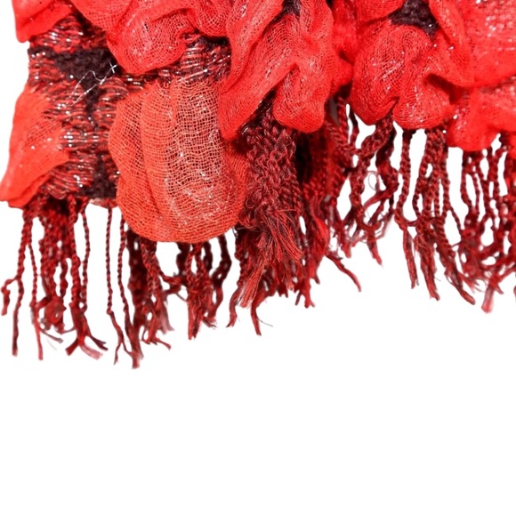 Reversible Red Puffy Bold Red Scarf - Picture 8 of 10